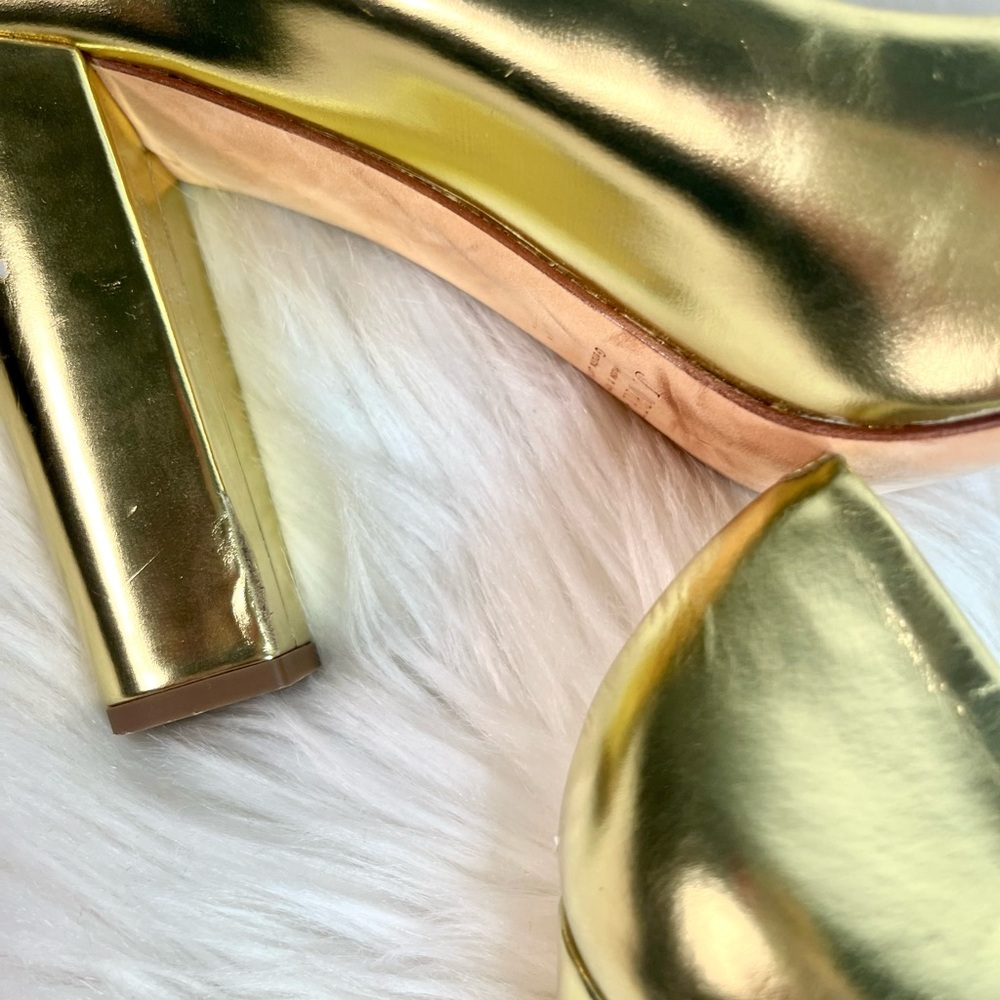 Vintage J.Crew Etta Cap-toe Gold and Tan Metallic Women's Pumps - Picture 10 of 15